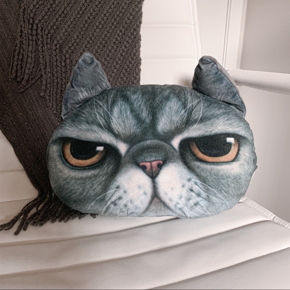 Gray Cat Face Pillow